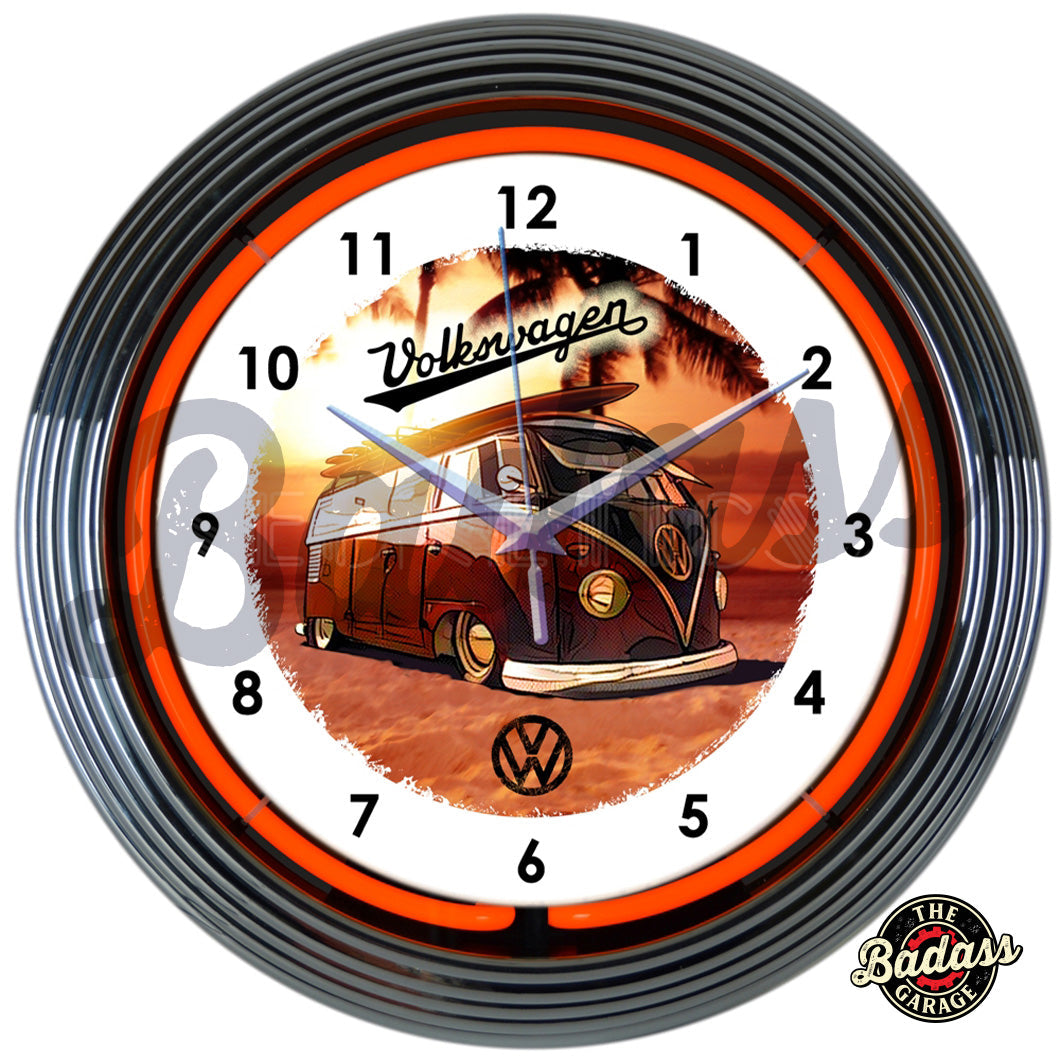 Volkswagen Bus Neon Clock Badass Garage