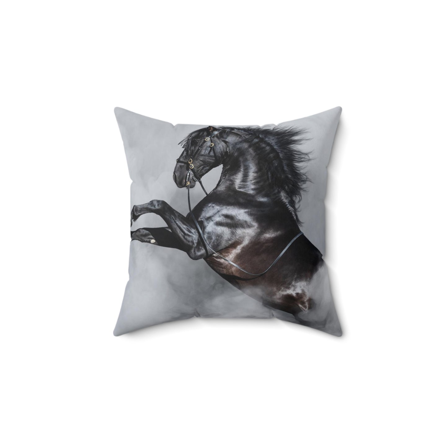 Black Stallion in the fog Square Pillow