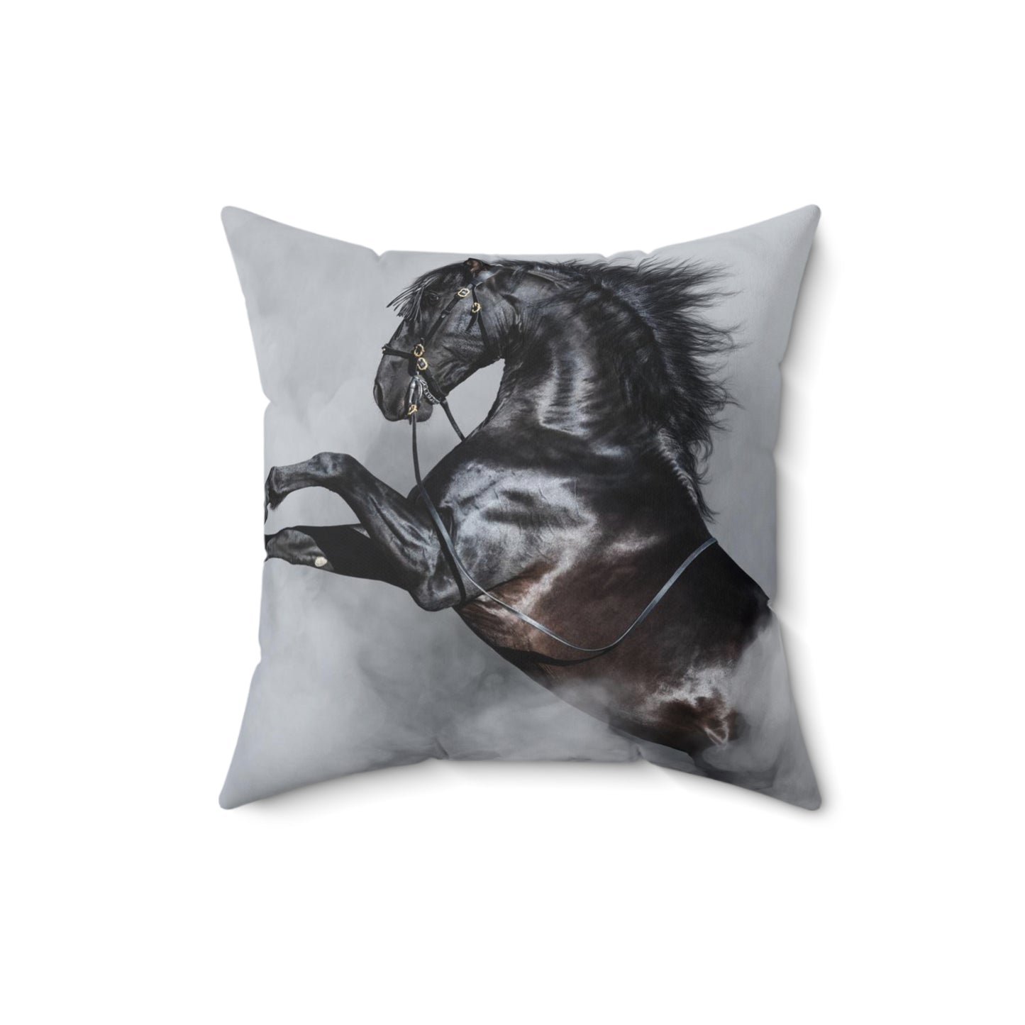 Black Stallion in the fog Square Pillow