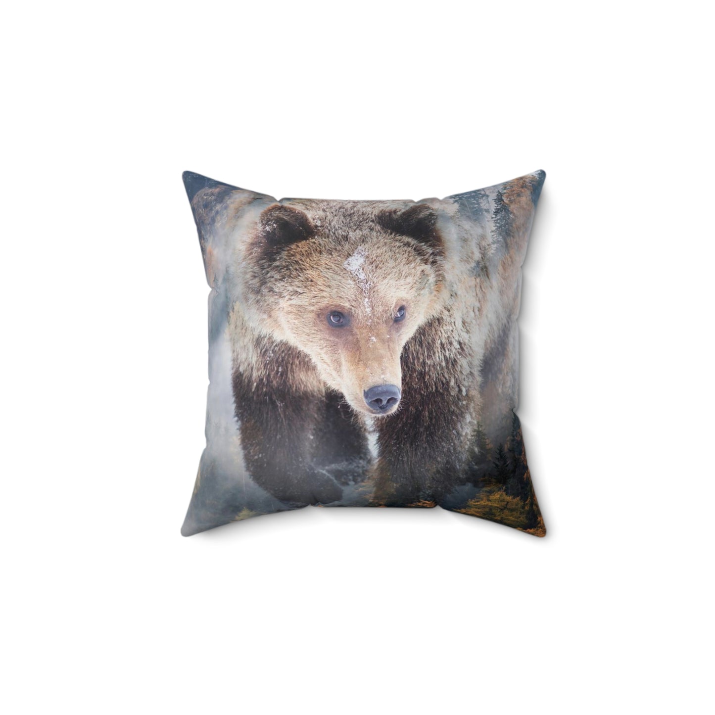 Grizzly Bear in the foggy mountains  Square Pillow