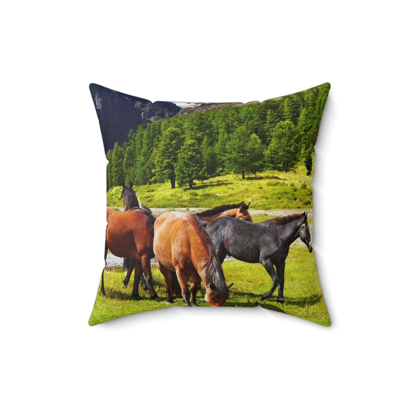 Horses in the Mountains  Square Pillow