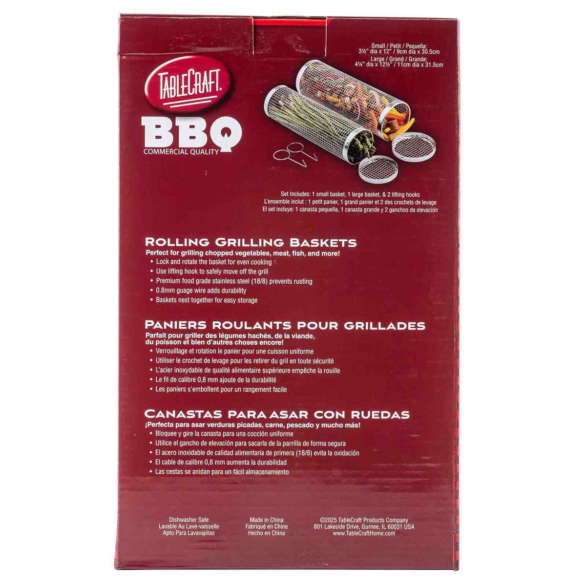 TableCraft Rolling Grilling Baskets, Set of 2