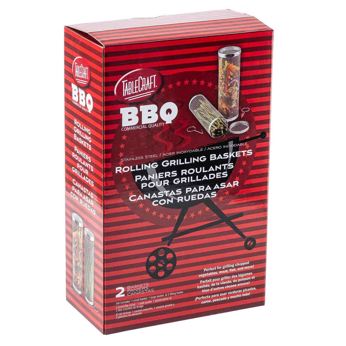 TableCraft Rolling Grilling Baskets, Set of 2