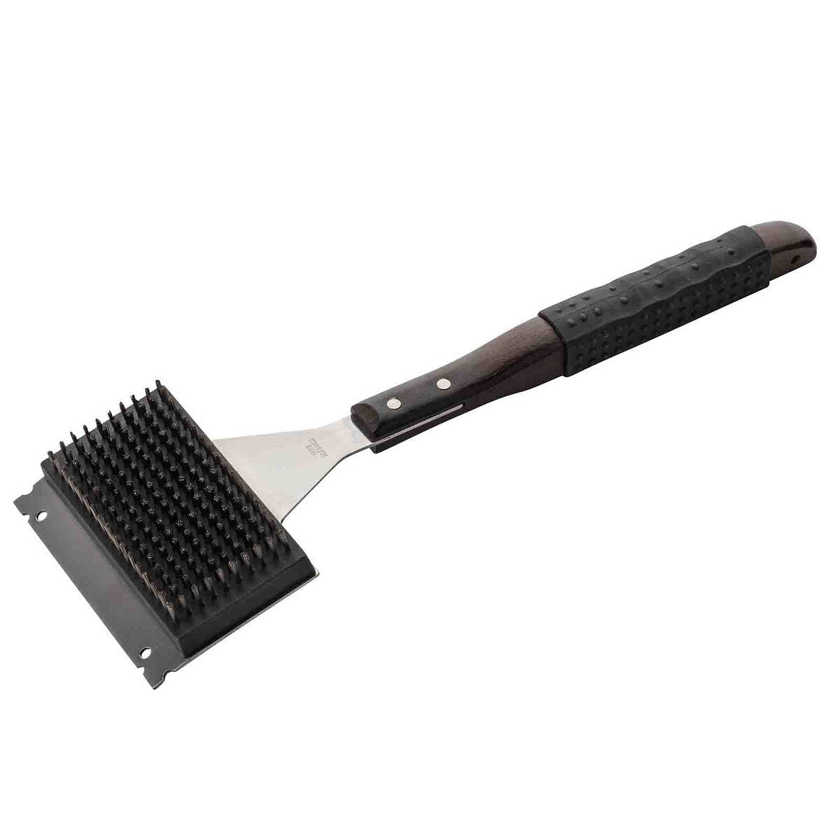 TableCraft Wooden Handle Wide Grill Brush with Black Soft Grip