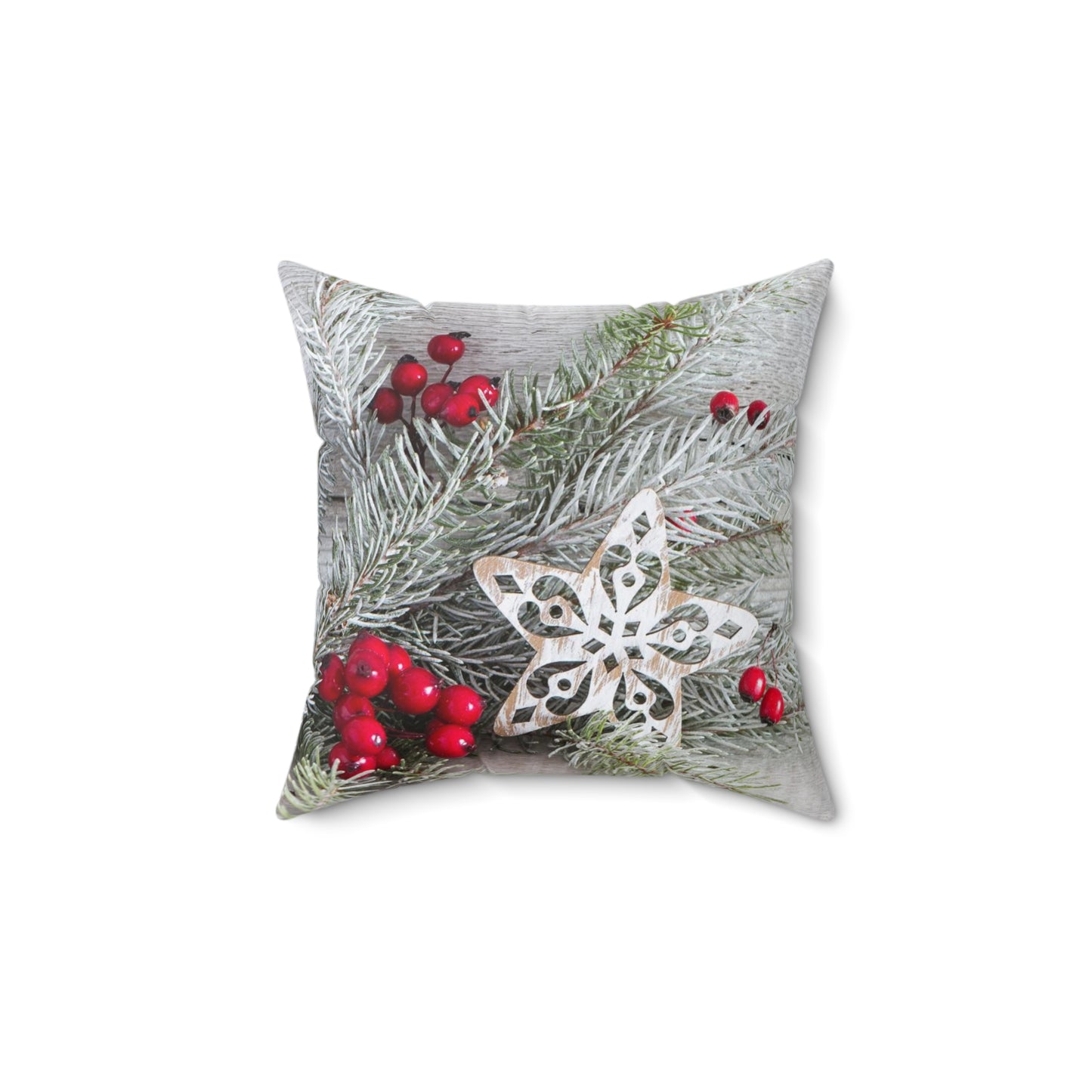 White Rustic Christmas Spun Polyester Square Pillow