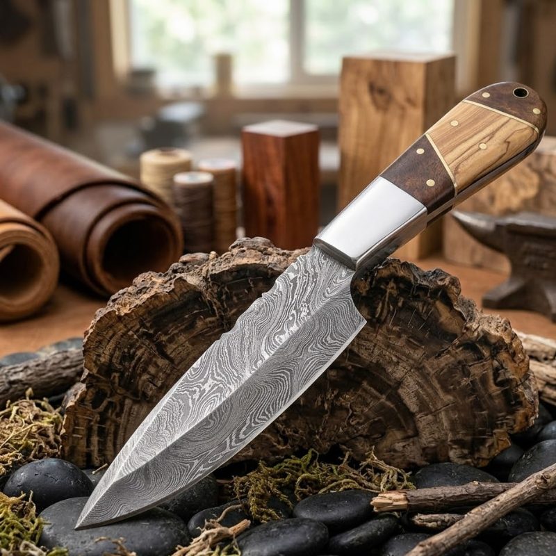 9" Wood Handle Damascus Knife