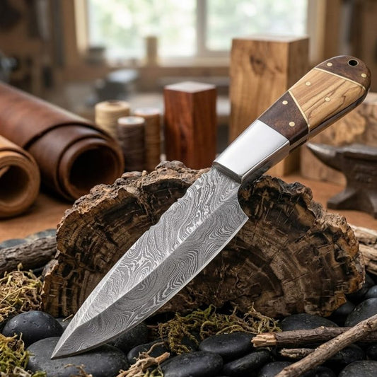 9" Wood Handle Damascus Knife