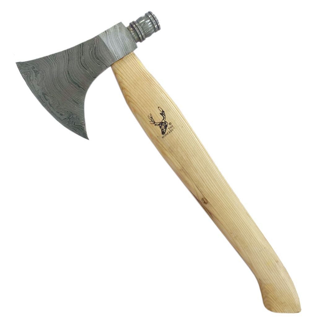 18" Damascus Blade Viking Axe & Hammer with Wood Handle