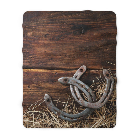 Horse Shoe and Barn Board Rustic Sherpa Fleece Blanket for Home