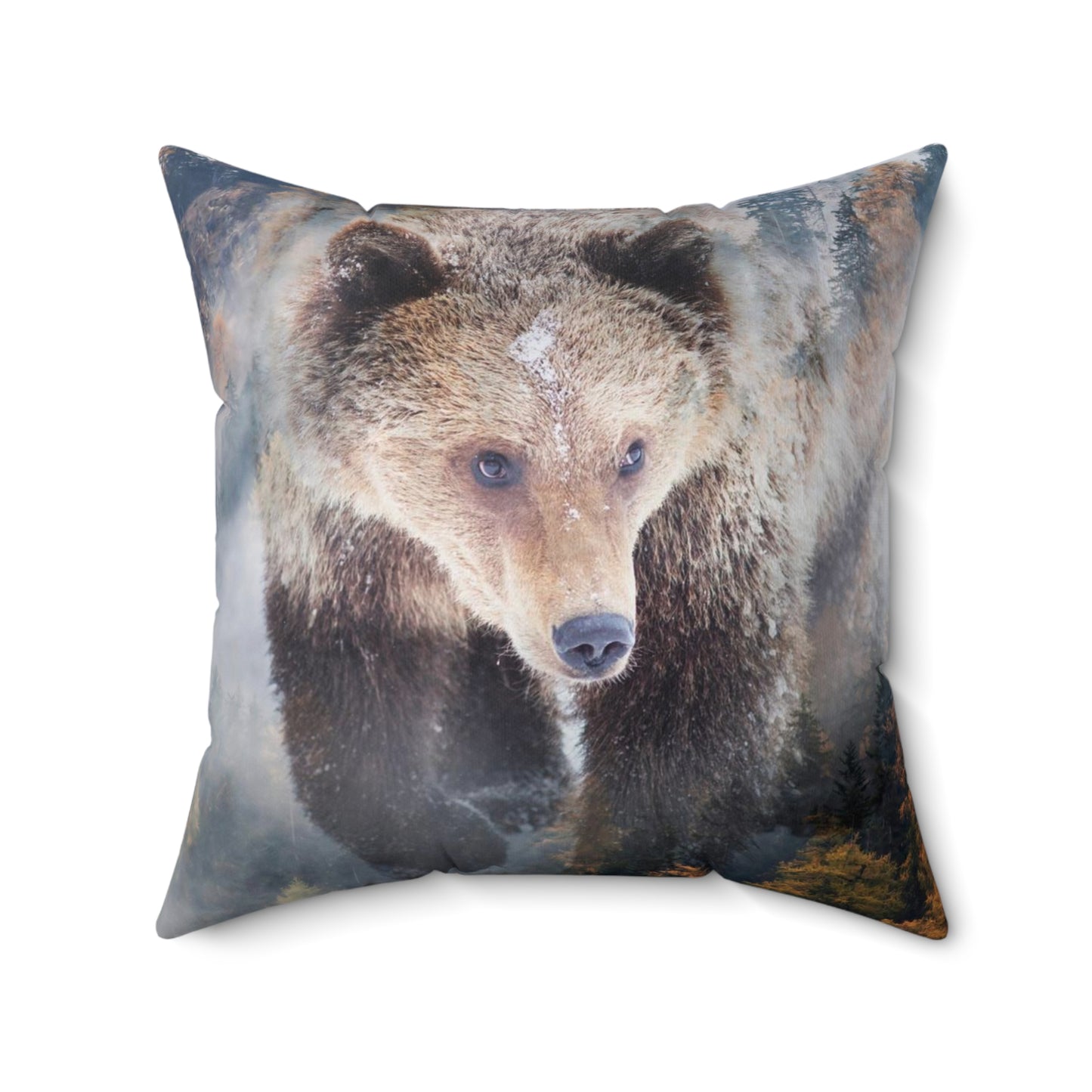 Grizzly Bear in the foggy mountains  Square Pillow