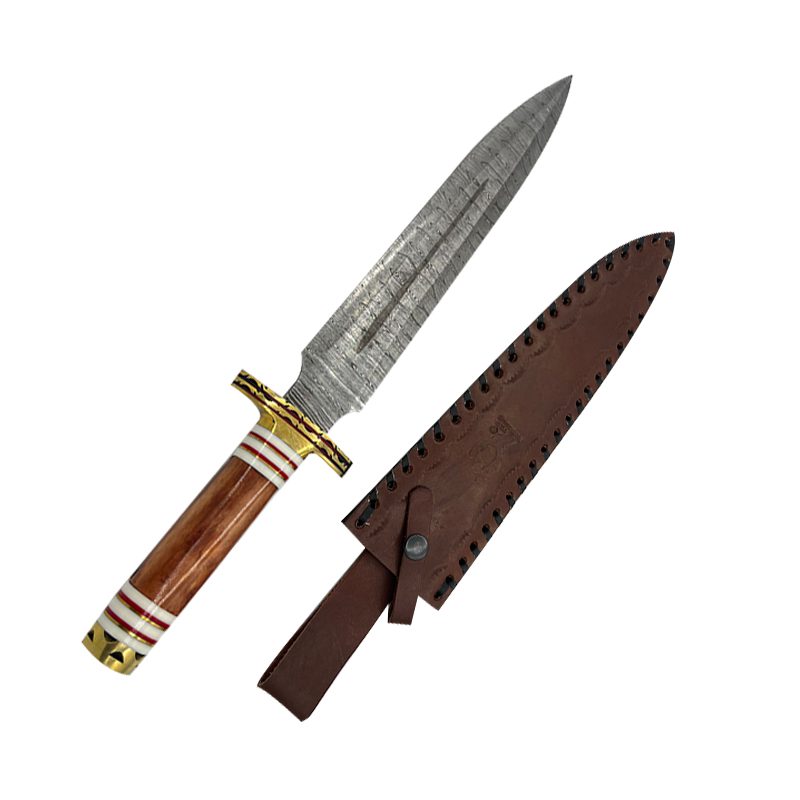 16" Damascus Hunting Knife Red Bone Handle