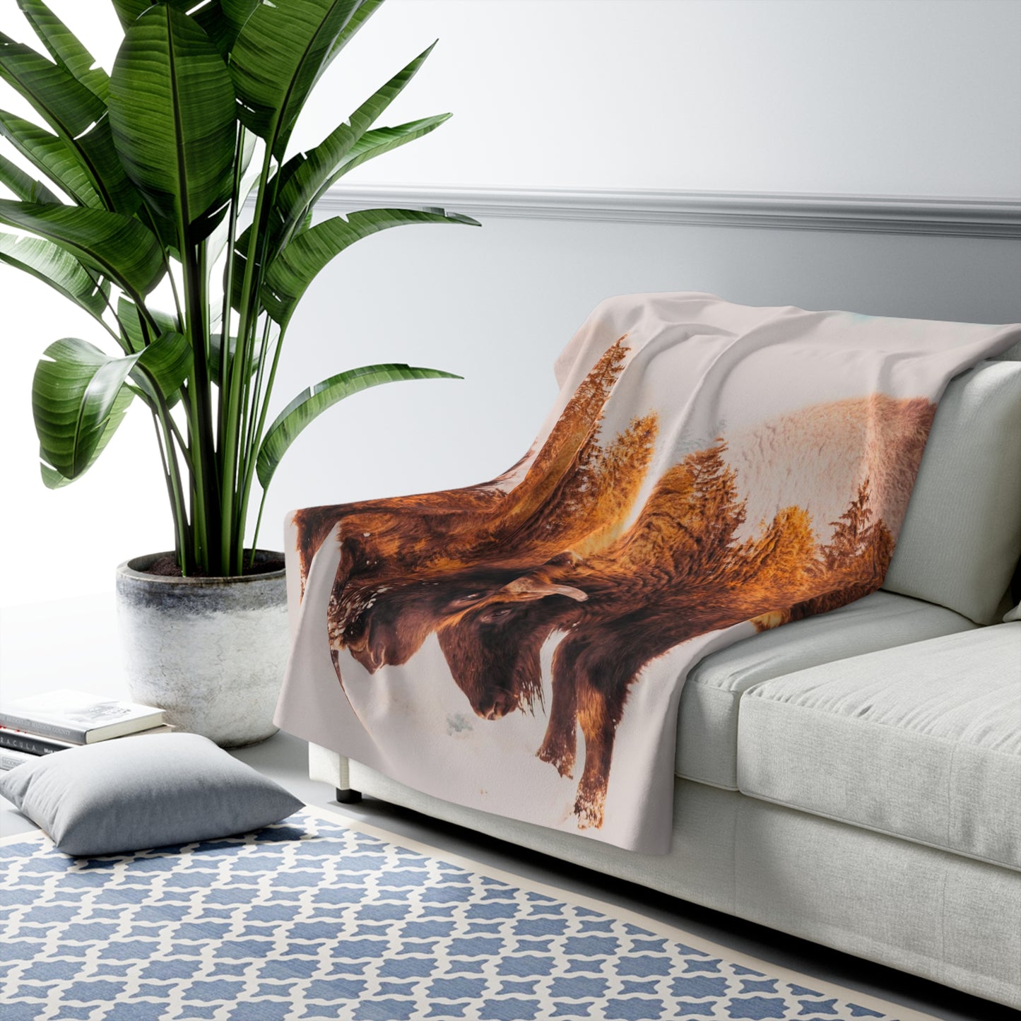 Double Exposure of Wild Bison in fall Sherpa Fleece Blanket