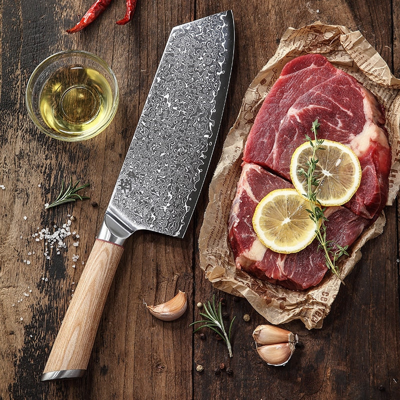 V-Gold 67-Layer Damascus Kitchen Knife – Stainless Steel Chef, Cleaver & Utility Knife