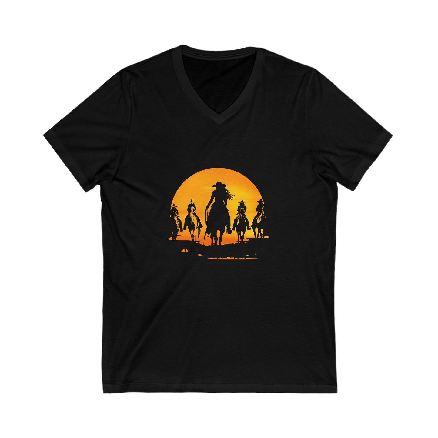 Ladies cowgirls in the sunset - Unisex Jersey Short Sleeve V-Neck Tee