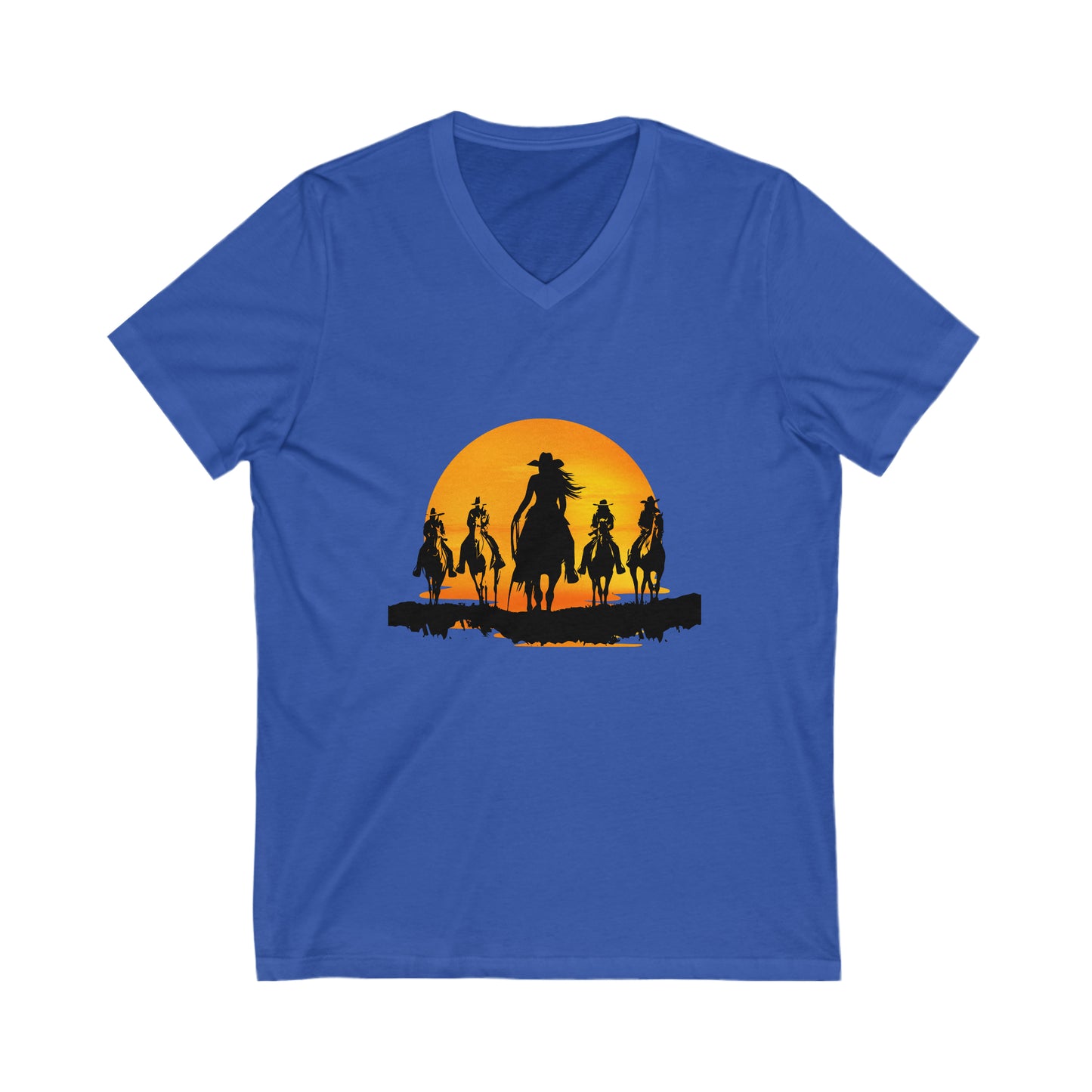 Ladies cowgirls in the sunset - Unisex Jersey Short Sleeve V-Neck Tee