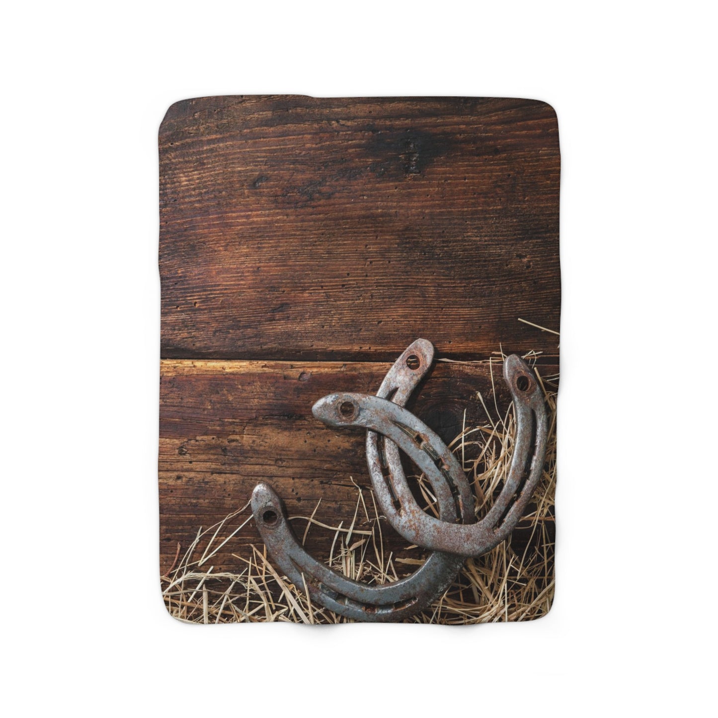 Horse Shoe and Barn Board Rustic Sherpa Fleece Blanket for Home