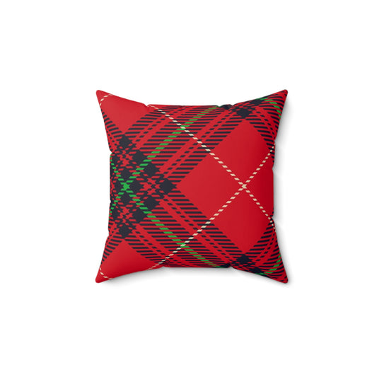 Red Plaid Spun Polyester Square Pillow