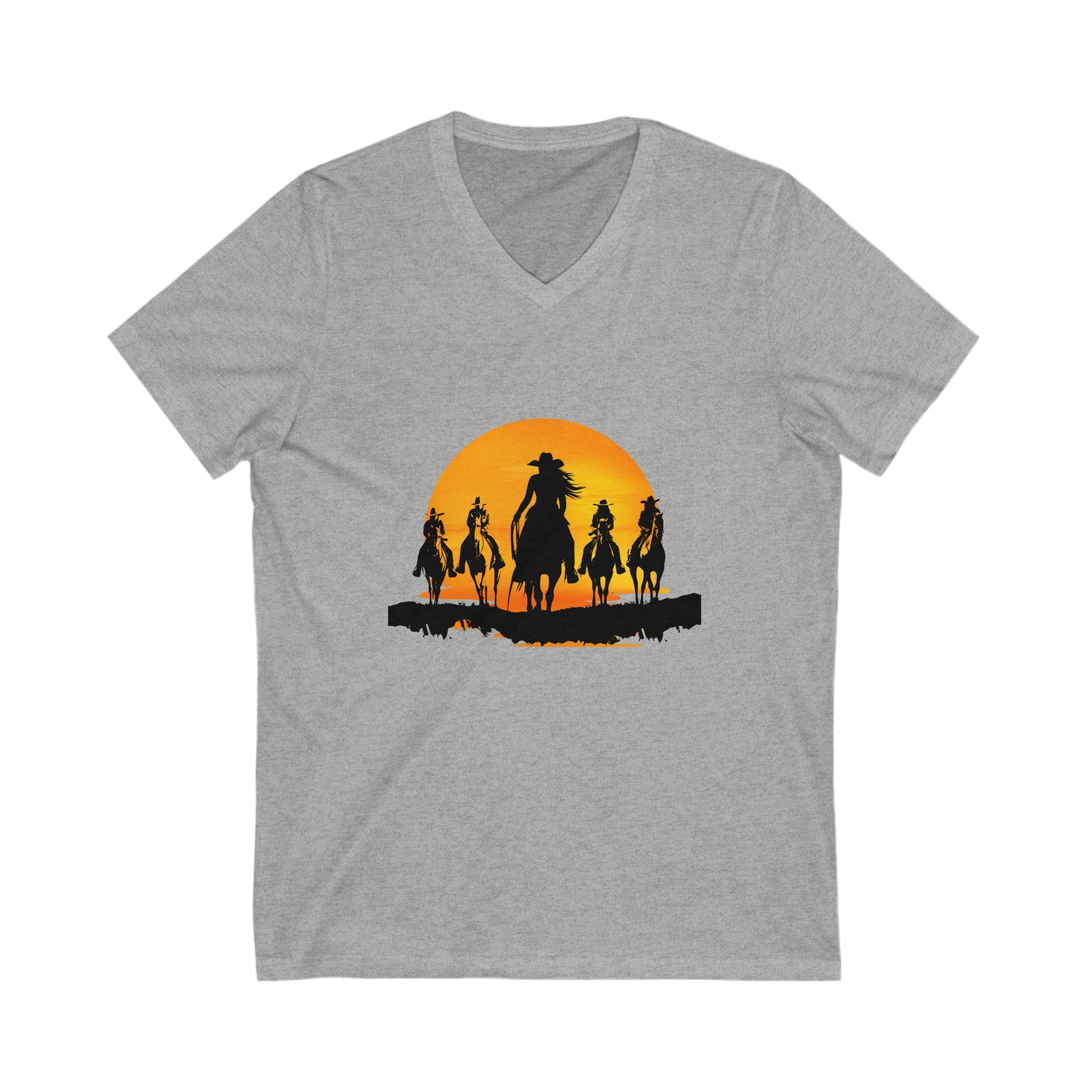 Ladies cowgirls in the sunset - Unisex Jersey Short Sleeve V-Neck Tee