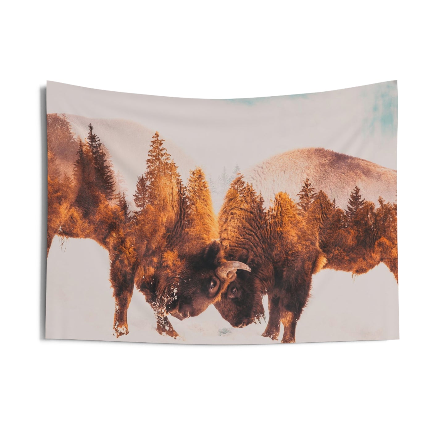 Double Exposure Buffalo in the wild Indoor Wall Tapestries