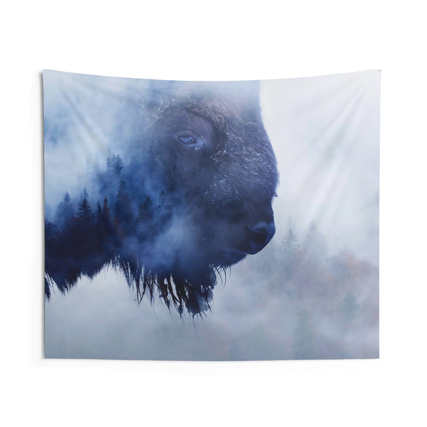 Double Exposure of a Wild Bison Winter Indoor Wall Tapestries