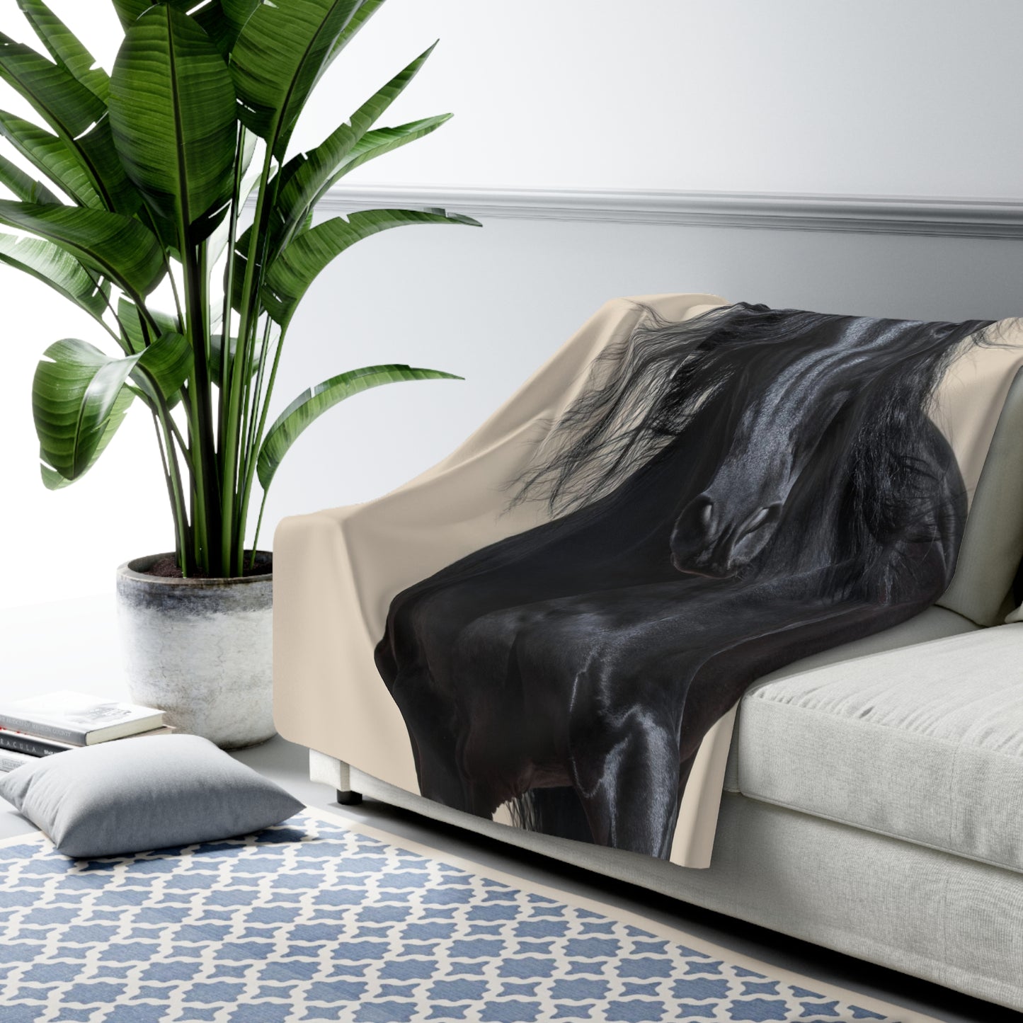 Black Horse Sherpa Fleece Blanket