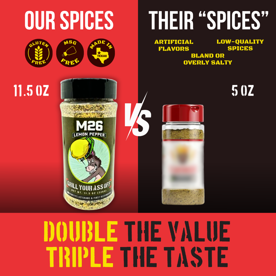 M26 Lemon Pepper Seasoning – Bold Citrus & Pepper Blend Grill Your Ass Off - Spices, Rubs, Seasonings, Sauces, Jerky