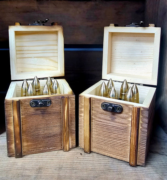 Wooden Box Bullet Whisky Stones