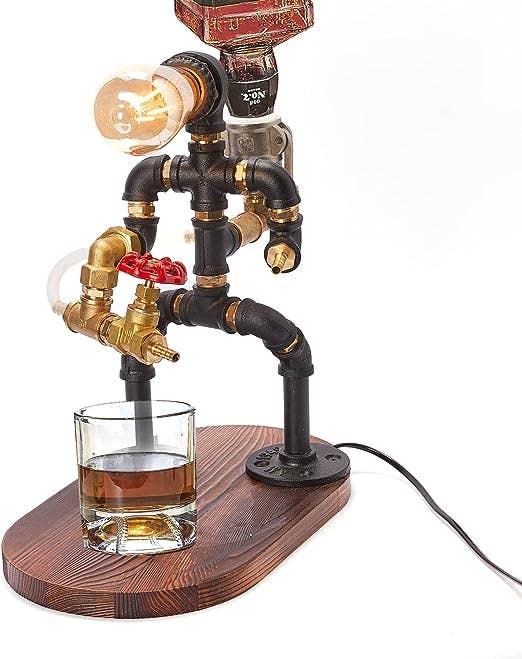 Steampunk Handcrafted Liquor Dispenser - Pipe Robot Lamp The Wine Savant / Khen Glassware