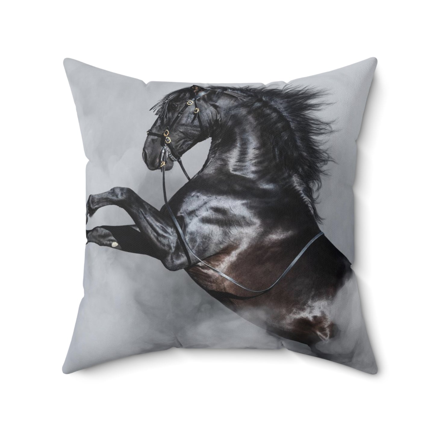 Black Stallion in the fog Square Pillow