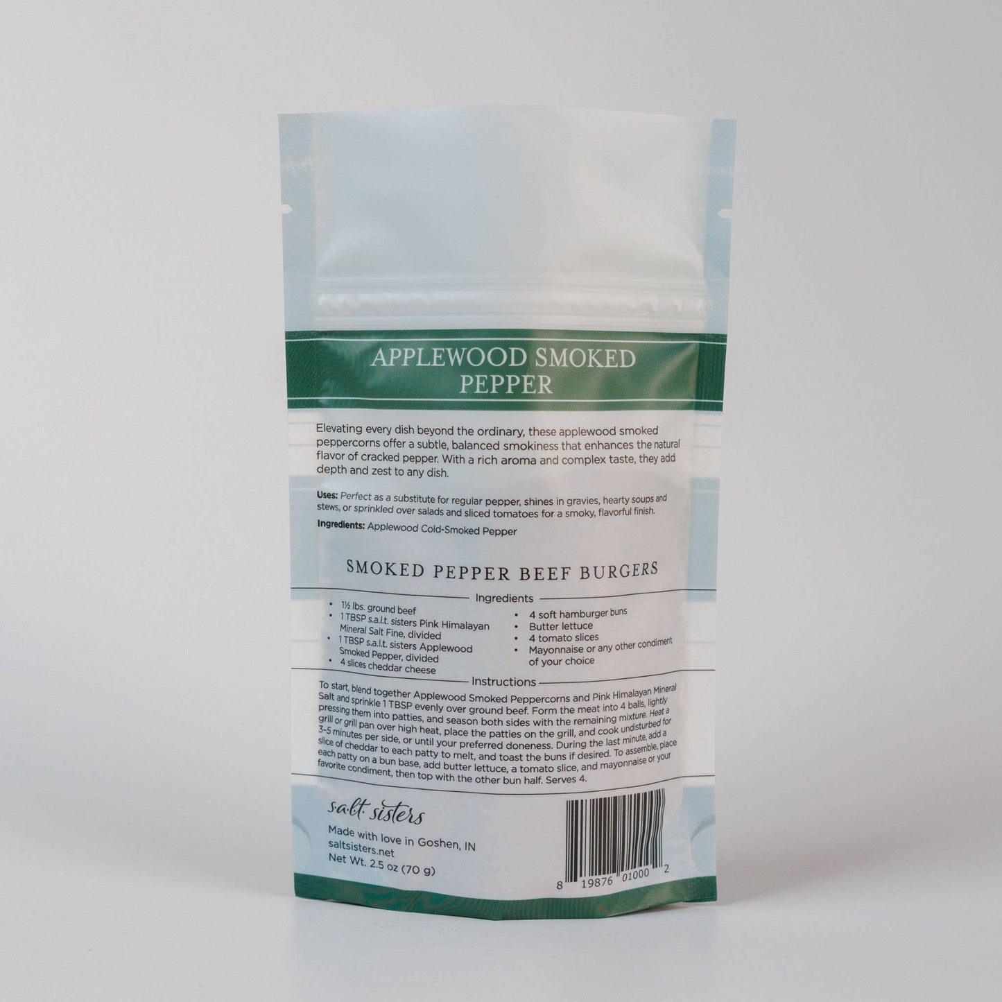 Salt Sisters Cracked Peppercorns - Applewood Smoked - 2.5 oz Salt Sisters
