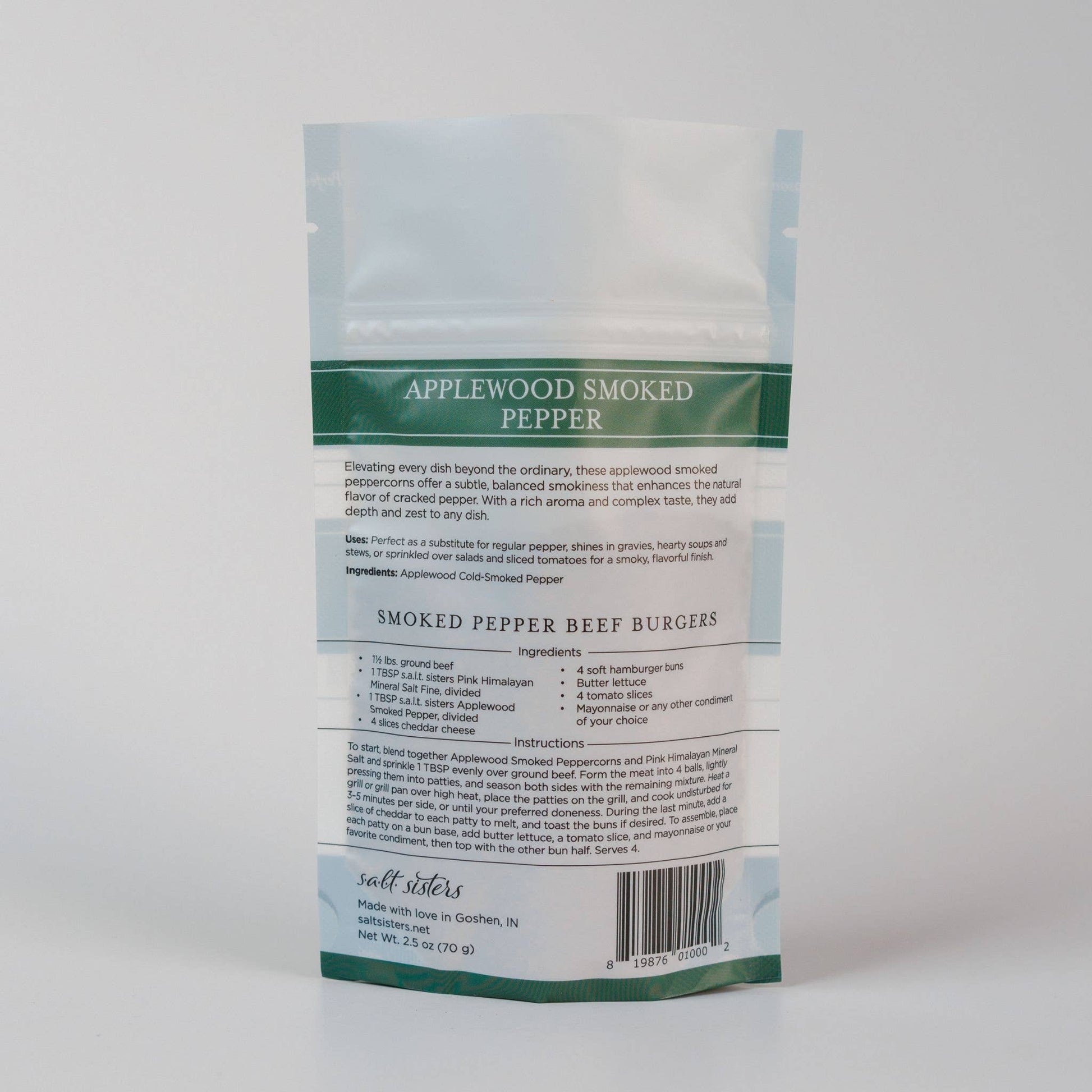 Salt Sisters Cracked Peppercorns - Applewood Smoked - 2.5 oz Salt Sisters