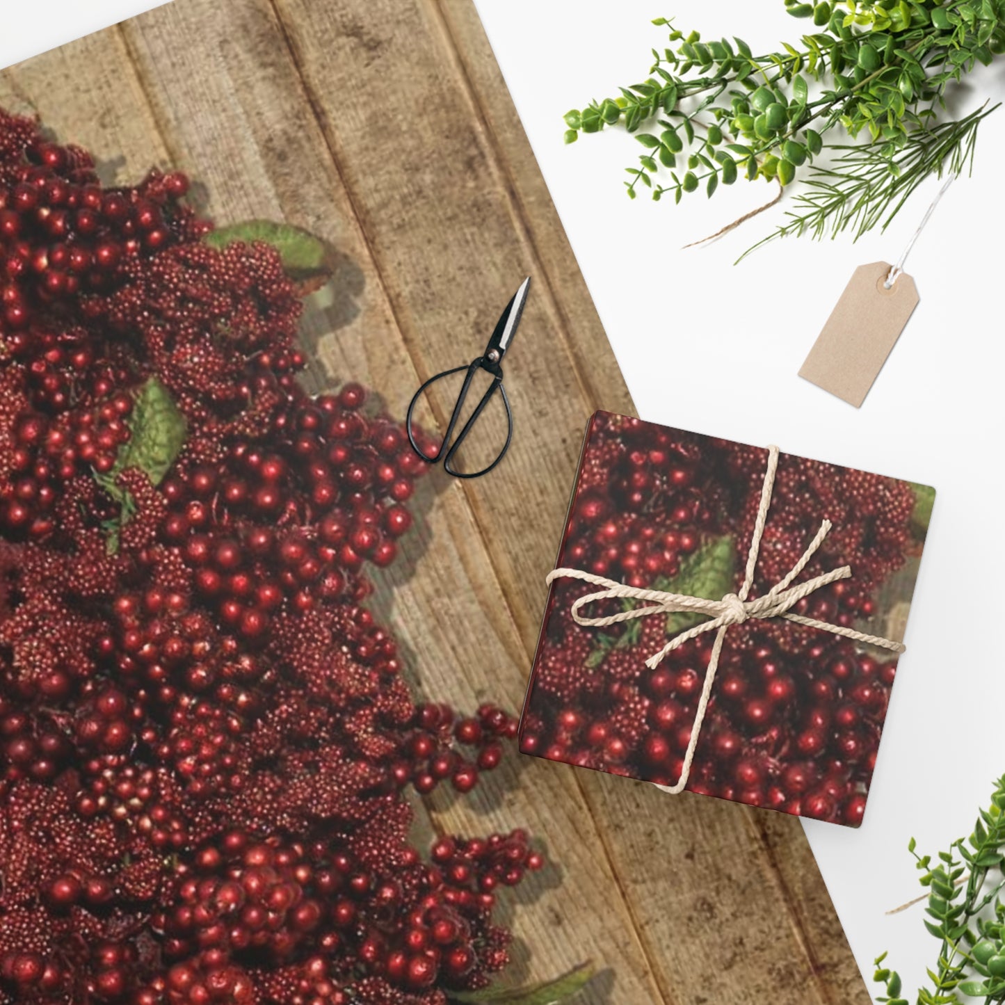 Red Berries on Barnboard Wrapping Paper