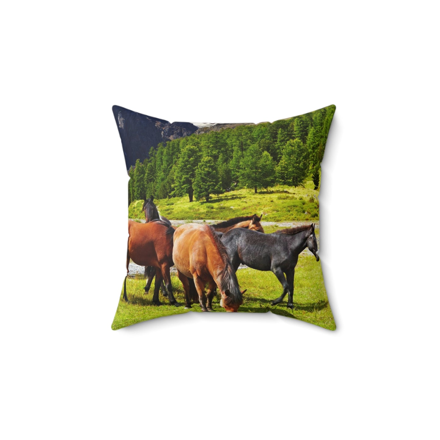 Horses in the Mountains  Square Pillow