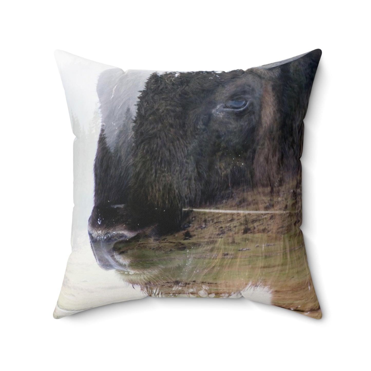 Bison in the fog  Square Pillow