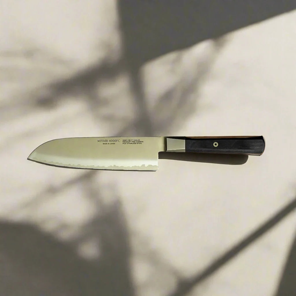 MIYABI 4000 FC 7-Inch Santoku Knife – Black Handle Ginza Steel