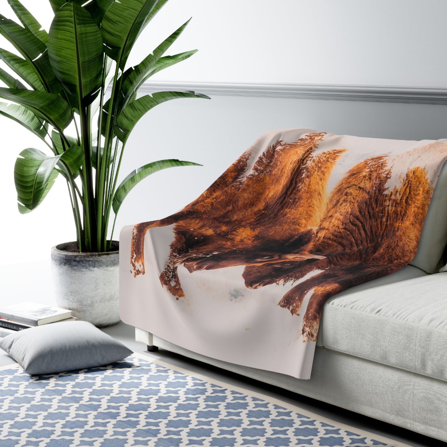 Double Exposure of Wild Bison in fall Sherpa Fleece Blanket