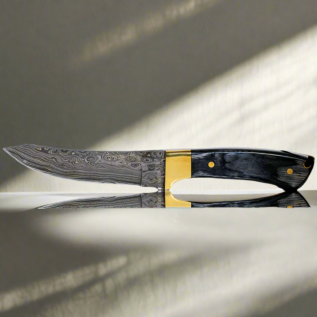 Hatif Hunter Special - Damascus Steel Skinner Knife 5 inch with Leather Sheath Ginza Steel