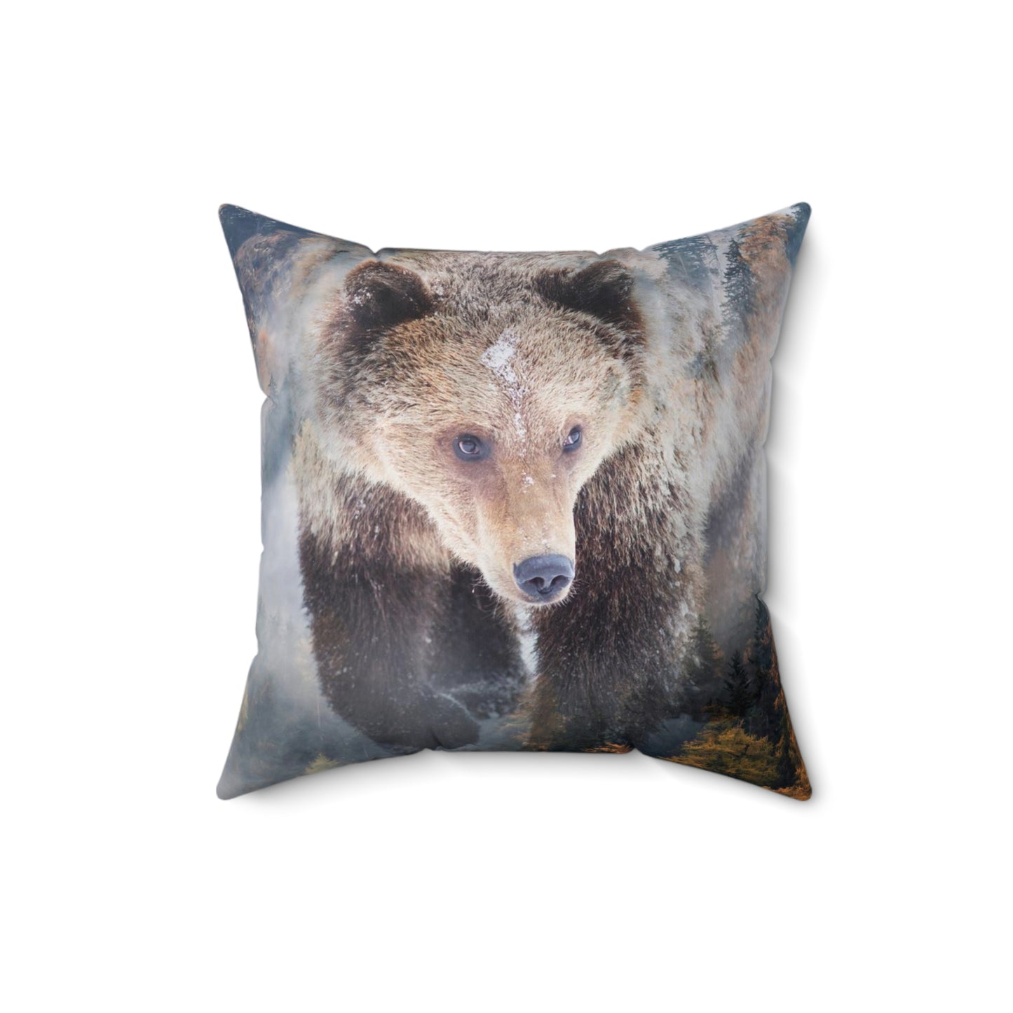 Grizzly Bear in the foggy mountains  Square Pillow