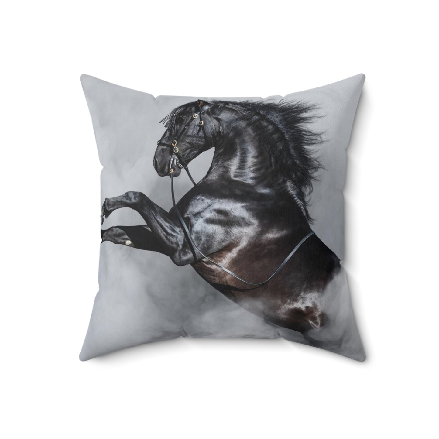 Black Stallion in the fog Square Pillow