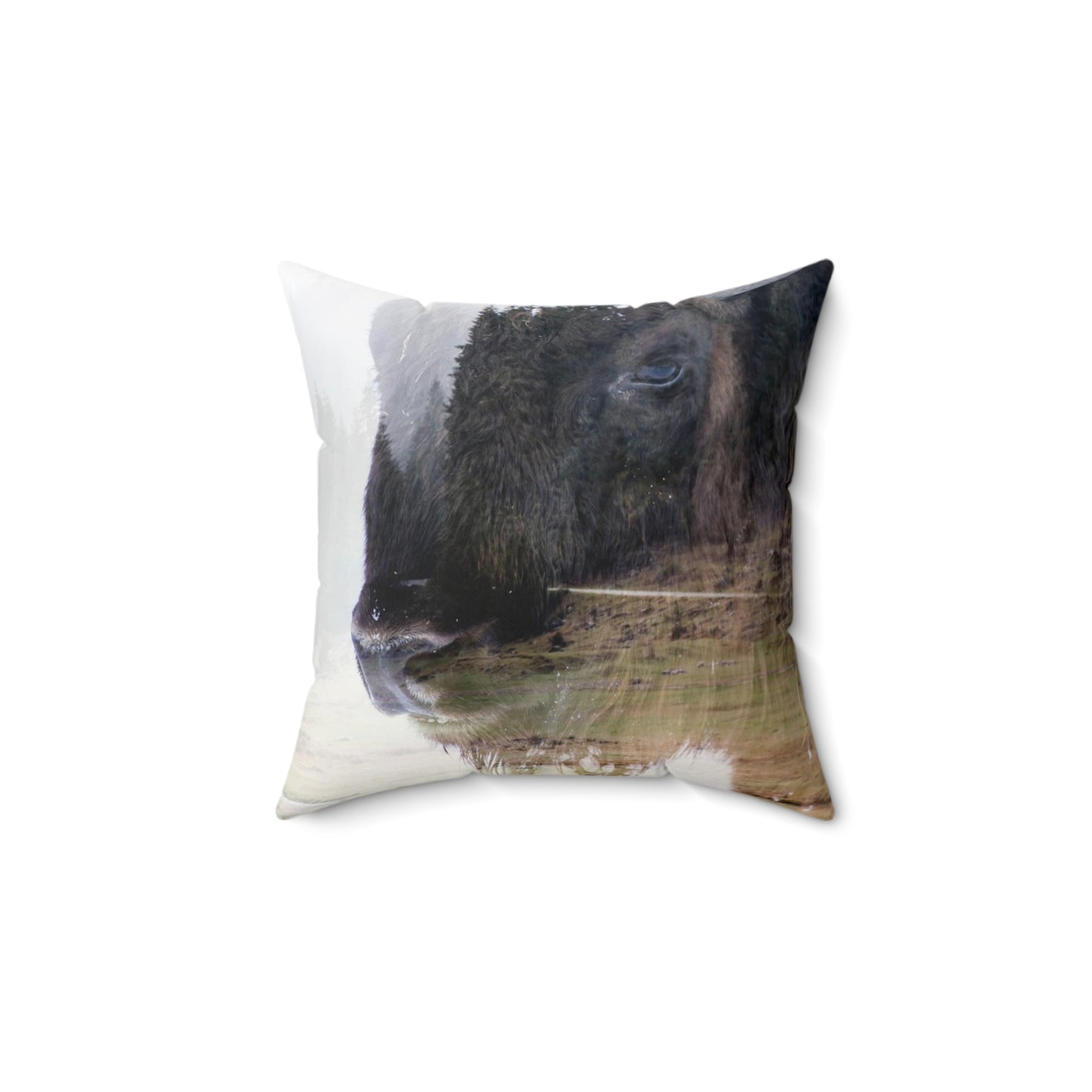 Bison in the fog  Square Pillow