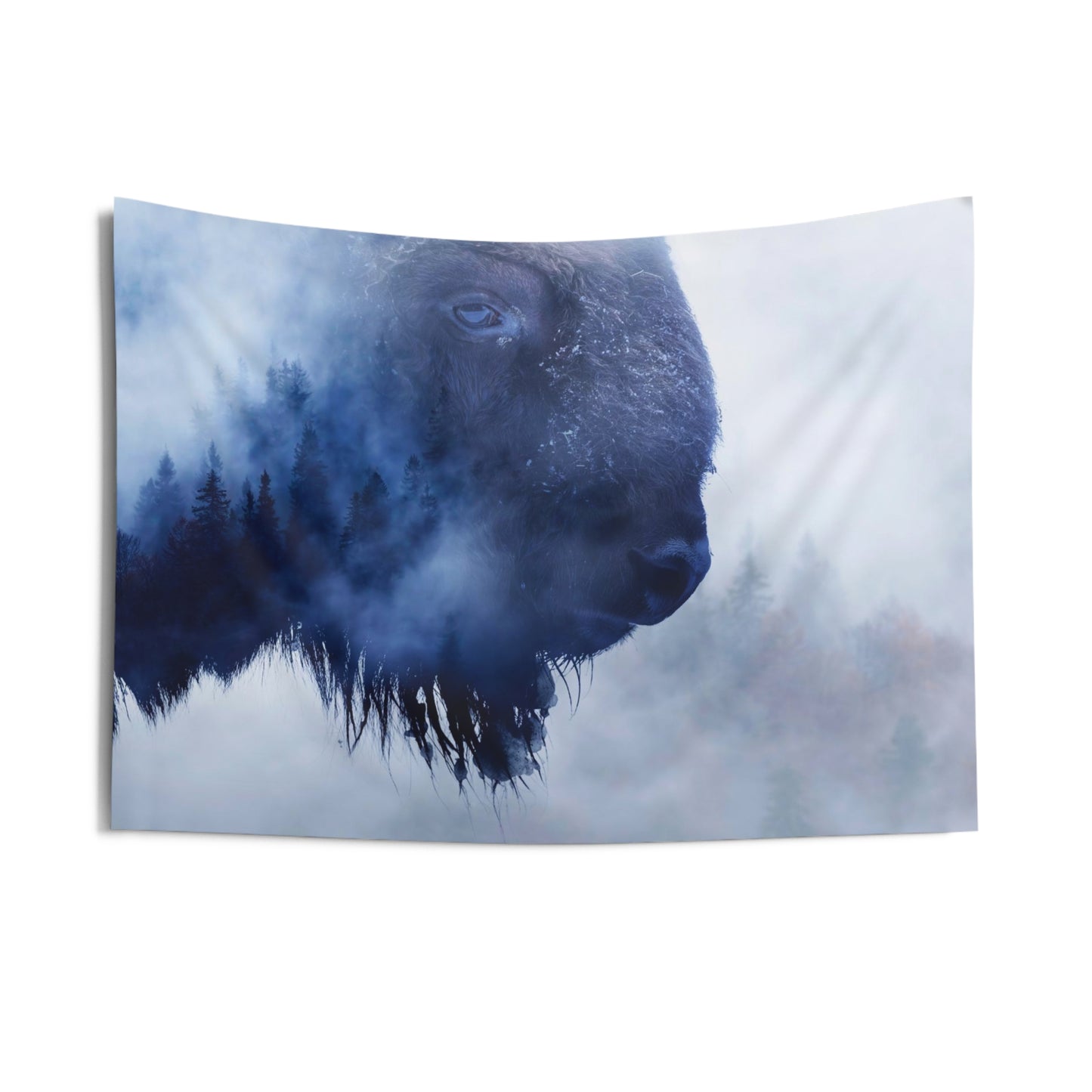 Double Exposure of a Wild Bison Winter Indoor Wall Tapestries