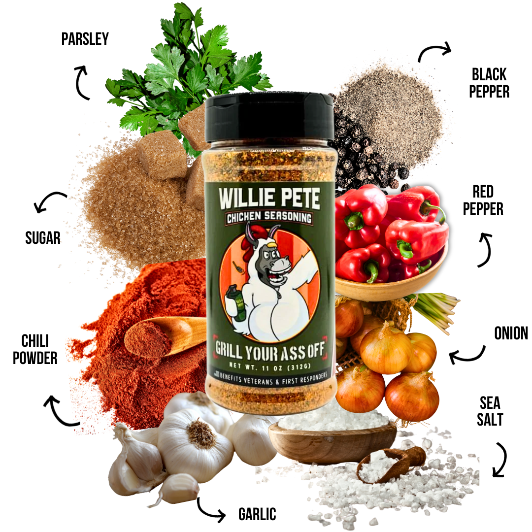 Willie Pete Chicken Seasoning - Poultry, Garlic, Pepper Grill Your Ass Off - Spices, Rubs, Seasonings, Sauces, Jerky