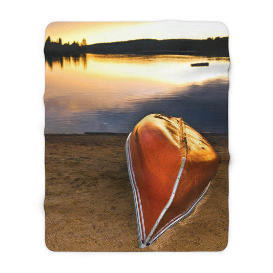 Canoe at Sunset Sherpa Fleece Blanket