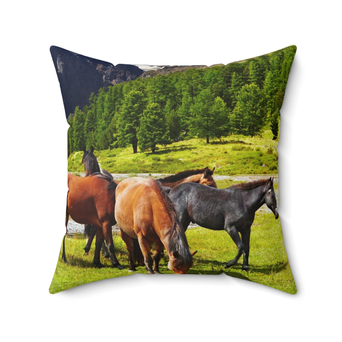 Horses in the Mountains  Square Pillow