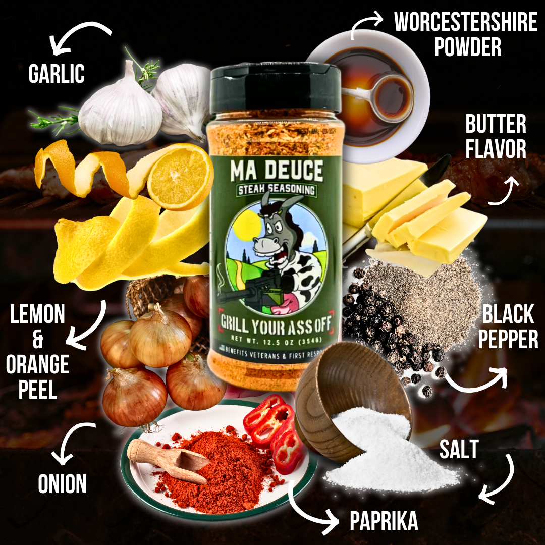 Ma Deuce Steak Seasoning™ - Beef, Meat, Kitchen, BBQ Rubs Grill Your Ass Off - Spices, Rubs, Seasonings, Sauces, Jerky