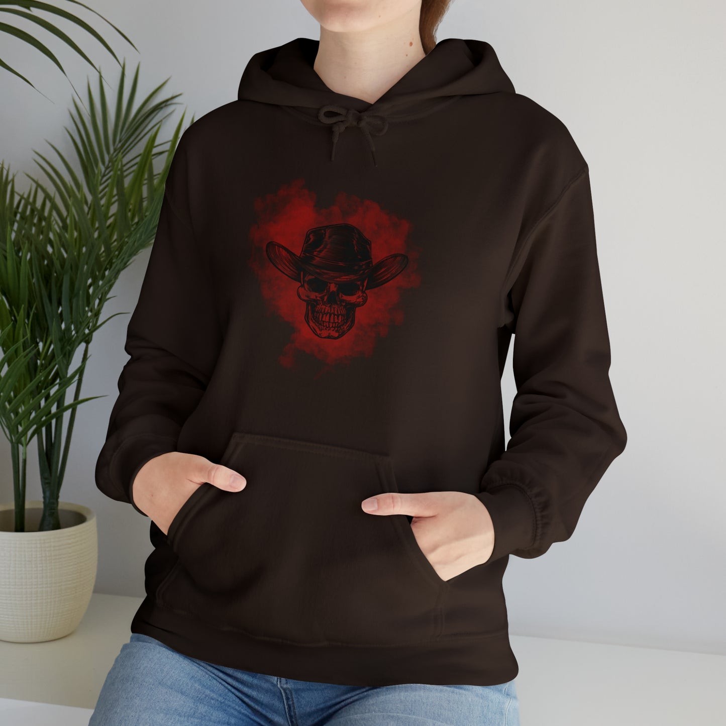 Red Silhouette Cowboy Smoke - Unisex Heavy Blend™ Hooded Sweatshirt