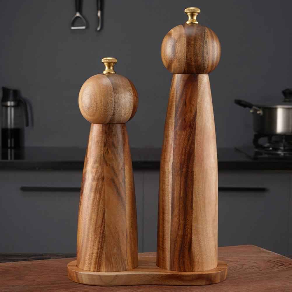 Acacia Wood & Ceramic Spice Grinder – Round Head Manual Seasoning Mill