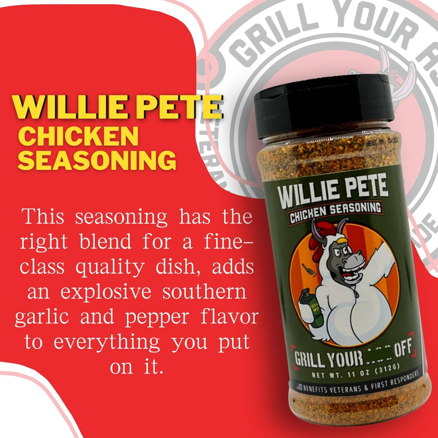 Willie Pete Chicken Seasoning - Poultry, Garlic, Pepper Grill Your Ass Off - Spices, Rubs, Seasonings, Sauces, Jerky