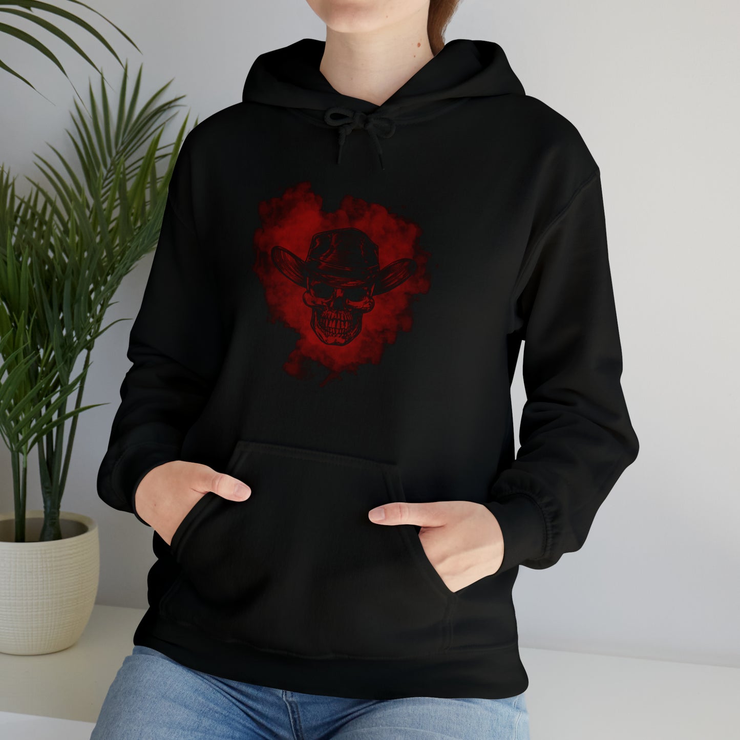 Red Silhouette Cowboy Smoke - Unisex Heavy Blend™ Hooded Sweatshirt