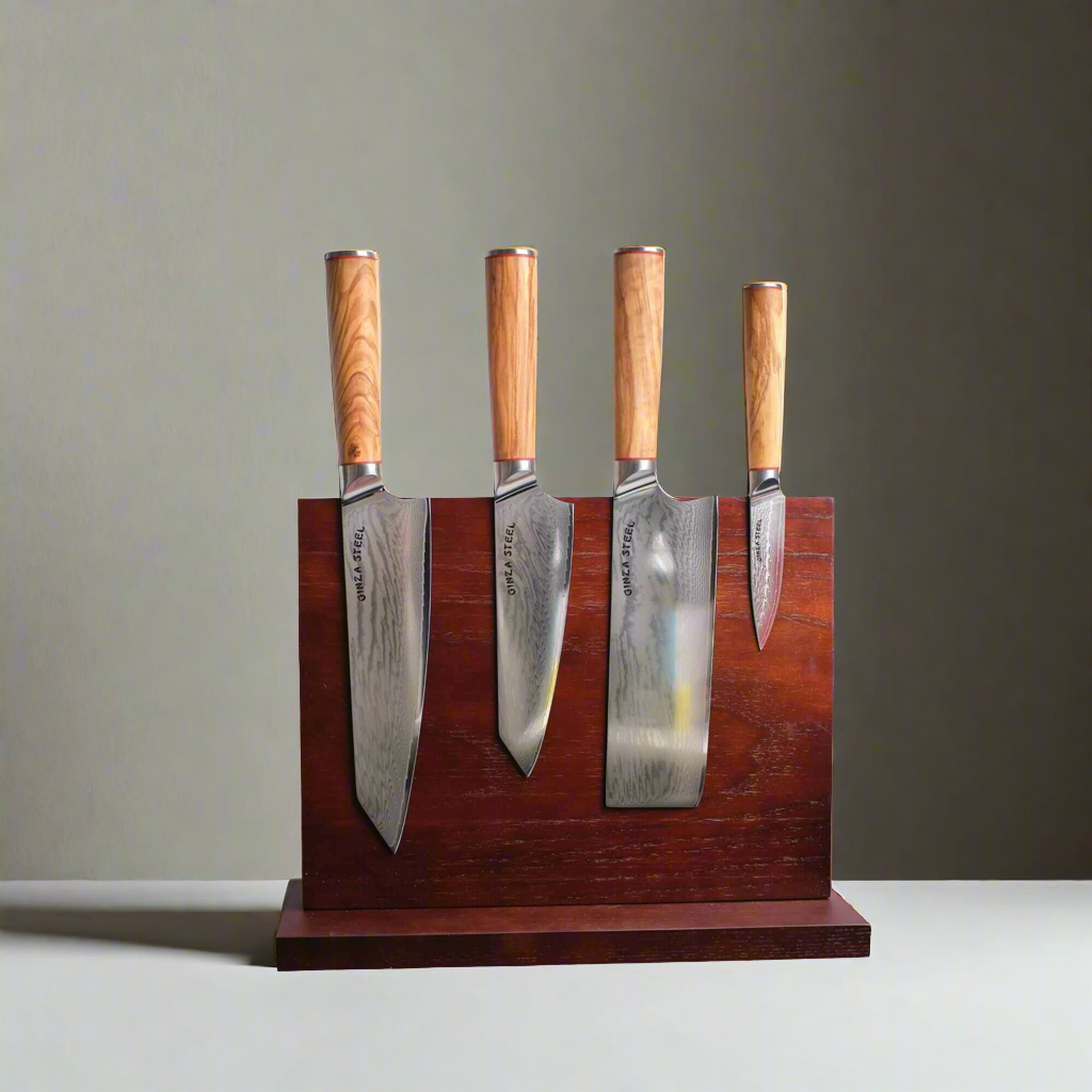 Ginza Steel KC Series MIA FIVE – 5-Piece Essential Knife Set with Magnetic Wood Block Ginza Steel